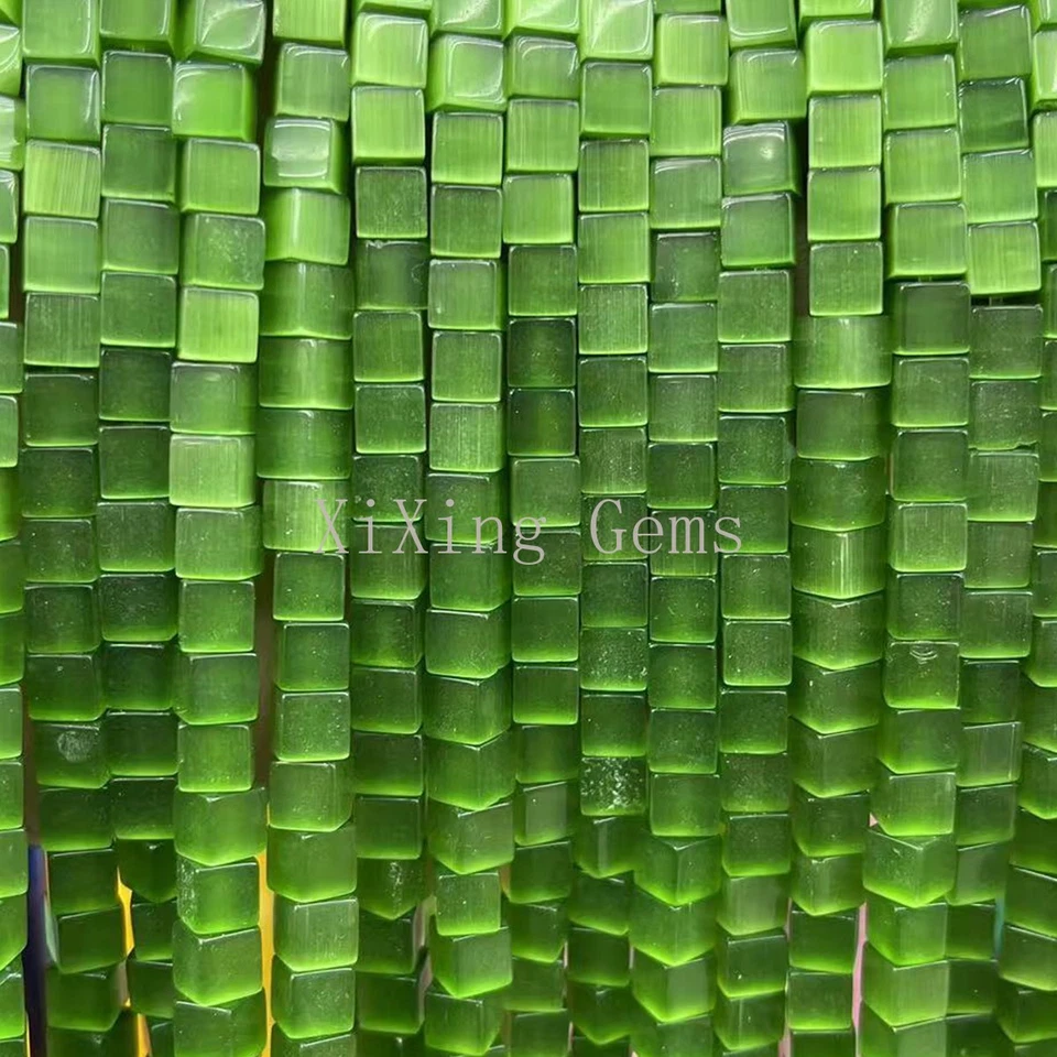 6mm High Quality Green Cat's Eye Opal Square Cube Beads for Jewelry Making DIY - Image 4 of 4