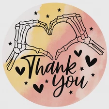 Thank You Stickers – Skeleton Hands Heart Round Labels for Small Business