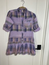 Anthropologie Pilcro Womens XSP Vintage Washed Purple Plaid L/S Mini Dress