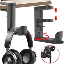 Under Desk Headphone Stand 360 Rotating Clip On Hanger for Gaming Headset