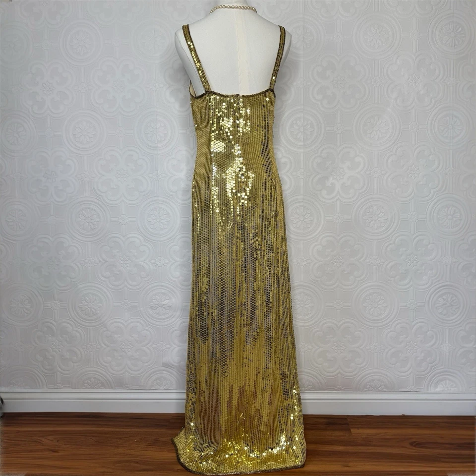 Vestido de noche vintage Expressions para mujer 8 dorado seda lentejuelas cuentas Y2K Foto 2 de 4