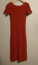 Sézane Dress Womens Small Orange Crochet Scoop Back Lined Midi Boho Designer