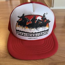 Vintage Trucker Hat Western Country North Dakota Snapback Sendero Foam Red Cap
