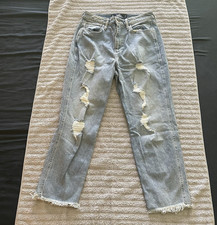 Hollister Ultra High-Rise Light Wash Straight Distressed Jeans Women 30