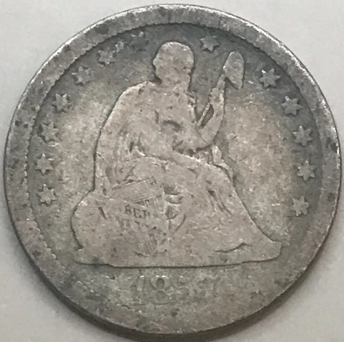 1857 Seated Liberty Quarter Good (G) Condition