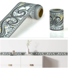 Y010 Peel and Stick Wallpaper Border 3D Abstract Curve, Grey Removable Self A...