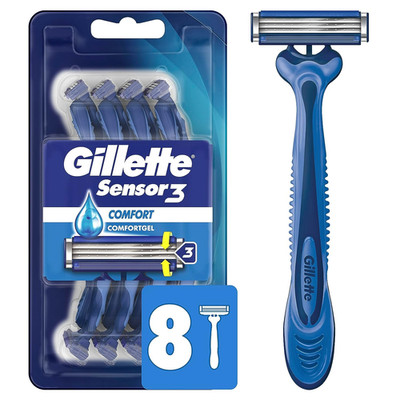Sensor3 Comfort Disposable Razors for Men, 8 Count, Lubrastrip Glides Easily Ove