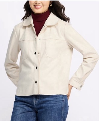 STITCH FIX PALE SKY Large Beige Cropped Button Down Faux Suede Jacket NWT