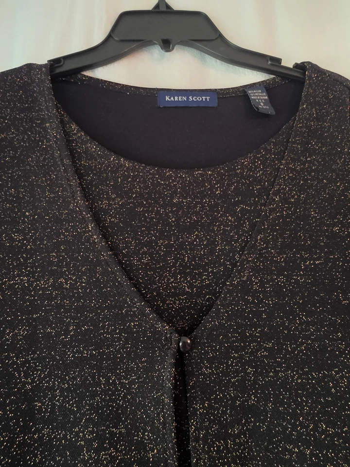 Top Karen Scott Mujer Metálico Negro y Dorado Manga Larga Talla Pequeña Cuello Redondo Foto 4 de 4