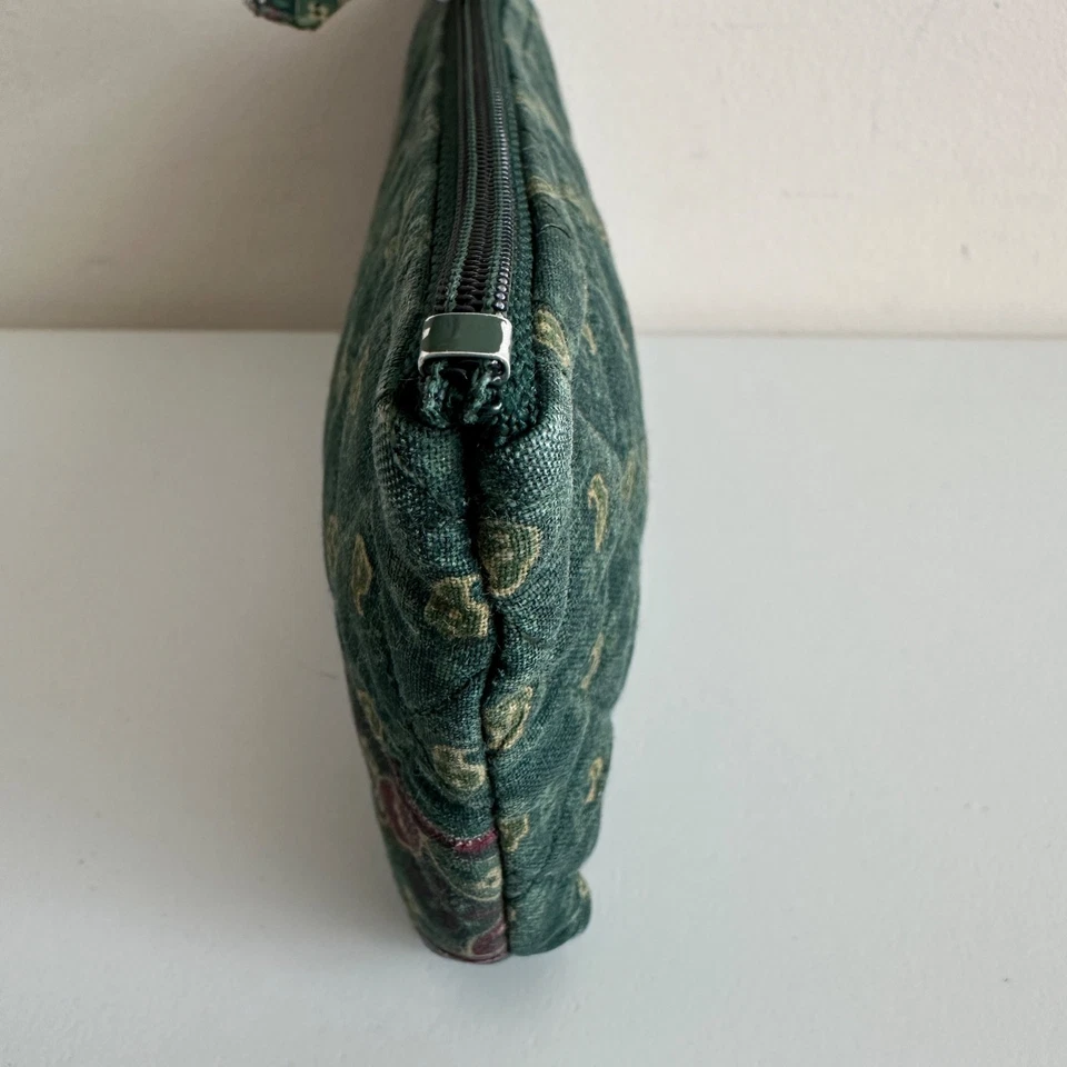 Bolso de Maquillaje Cosmético Vera Bradley Vintage 98 Clásico Verde Forrado con Lápiz y Cepillo Foto 3 de 4