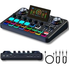 Audio Mixer, Live Sound Card with DJ Mixer Effects & Voice Changer, Sound Board
