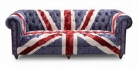 3-Sitzer Sofa Union Jack Chesterfield Samt Blau Vintage British Retro