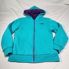 The North Face Elloise Girls 18 XL Reversible Full Zip Hoodie Jacket Teal Purple