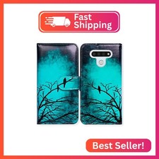 Bcov Case for LG Stylo 6, Black Bird Green Leather Flip Case Wallet Cover with C