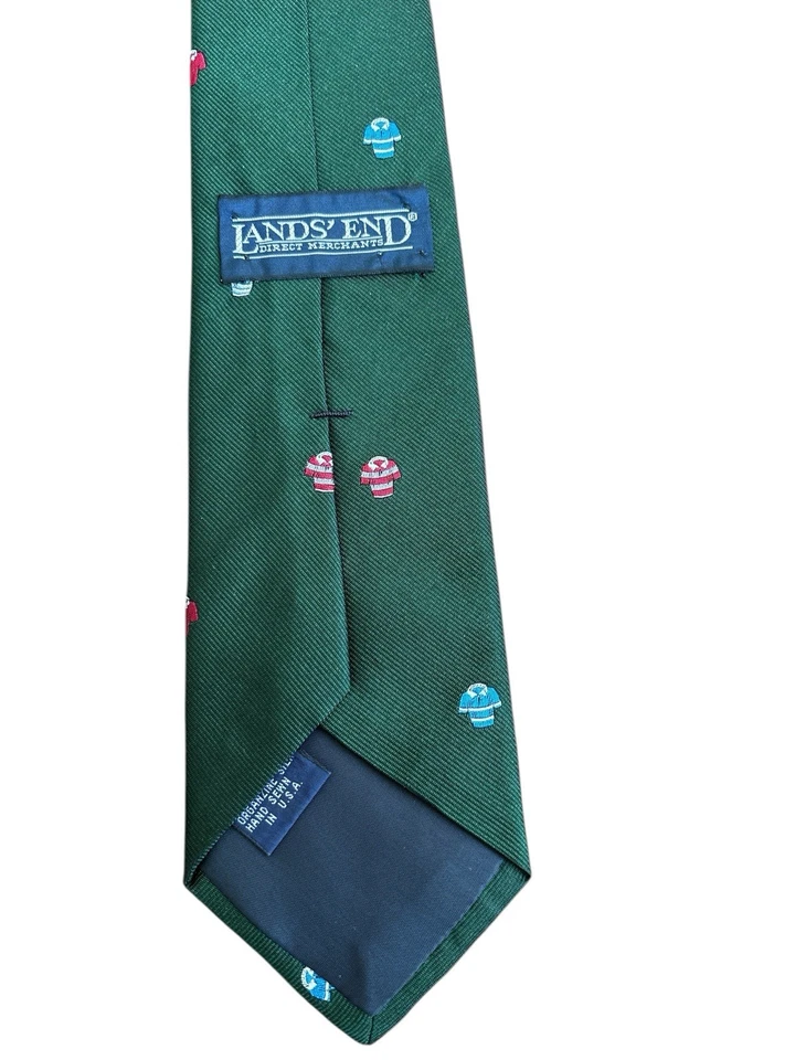 Corbata Polo Lands’ End 100% Seda Para Hombre Verde Hecha en EE. UU. Corbata Retro Foto 2 de 4