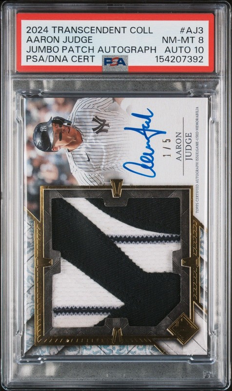 2024 Transcendent Aaron Judge Jumbo Patch Autograph /5 PSA 8 GAME WORN LOGO 