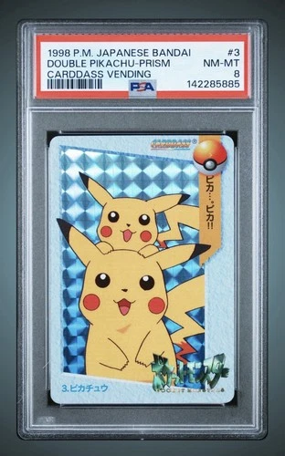 Double Pikachu PRISM Bandai Carddass Vending Japanese Pokemon (1999) - PSA 8