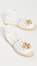 Tory Burch Eleanor Woven Leather d'Orsay Espadrille Sandals Cream and Gold NIB