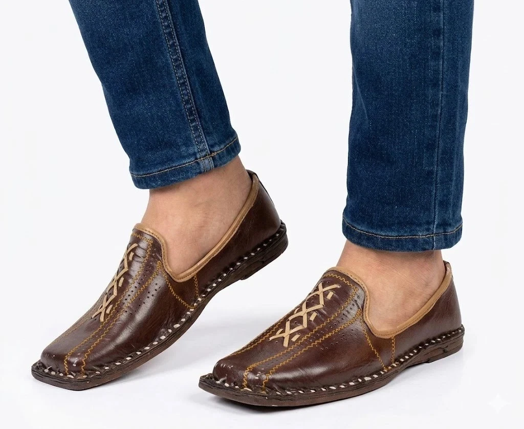 Men Shoes Leather Size US 8 Handmade Indian Loafers Mojaries Jutties Flat Brown