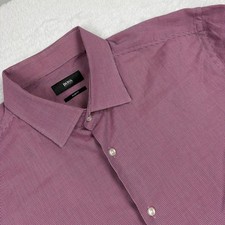 Hugo Boss Shirt Mens 42 Purple Check Long Sleeve Button-Up Cotton Blend Slim Fit