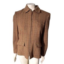 Lauren Ralph Lauren Wool Plaid Houndstooth Tweed Jacket 10 Old Money Equestrian
