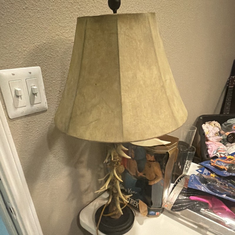 Antler Style Beige Table Lamp, Bell Shade Included, Corded w/ Wall Switch