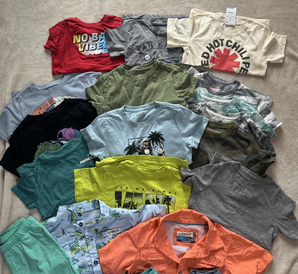 Lot Of 20 Mixed Brands Boys T Shirts & Shorts 4T 5T 6 Graphics Print Basic Tees - Image 4 of 4