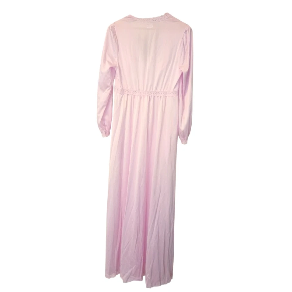 VTG SHADOWLINE Nightgown Robe Medium Pink Lace Silhouette Long Peignoir Plunge - Image 2 of 4