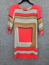 MNG Shift Dress Women's Size Small 3/4 Sleeve Knee Length Multicolor Lightweight