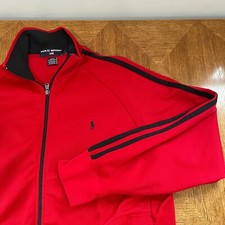 VTG Polo Sport Ralph Lauren Track Jacket Men's Large Red Black Striped Full Zip