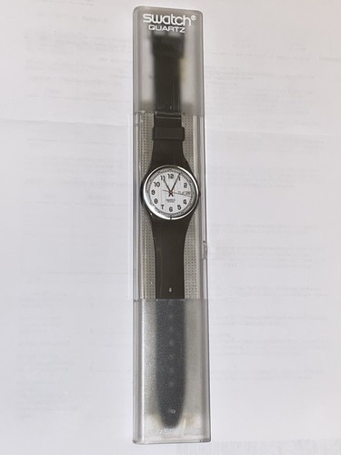 Swatch Watch - Black w/White Face - Day + Date - GB729 NIB NOS BRAND NEW 1993