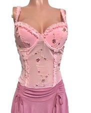 Dollskill Sugar Thrillz S Coquette Flora Pink Corset Bustier Top Nwt Fairycore