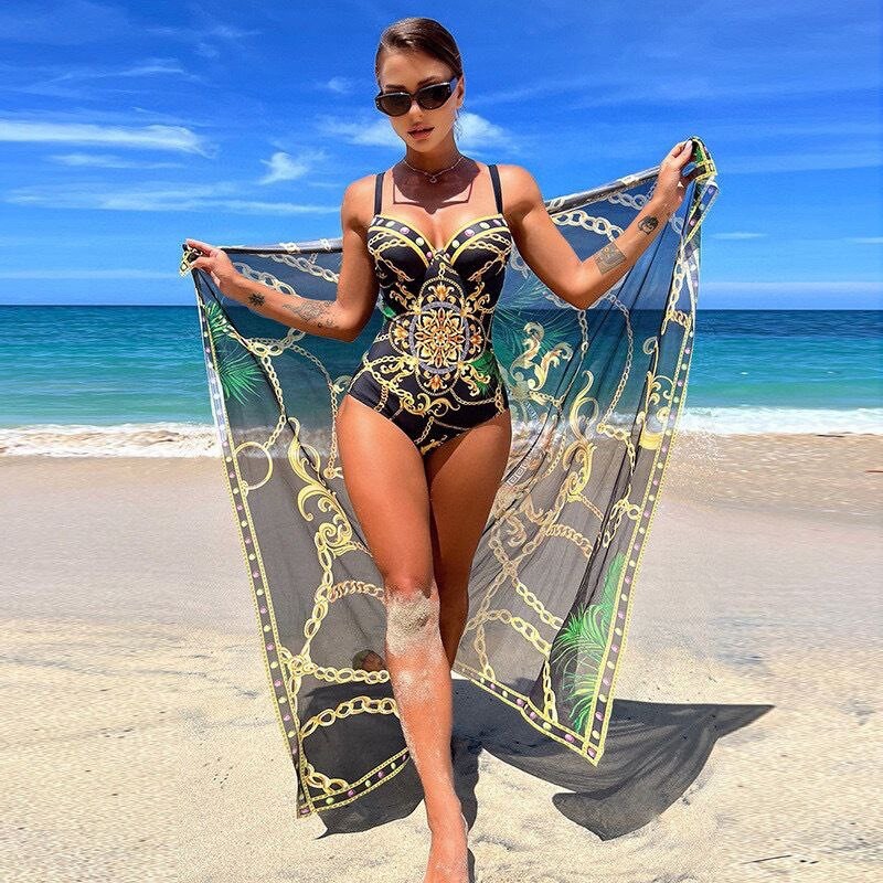 Luxury Chain Print Beach Dress Women's Summer Swimsuit Cover-up Luxury Chain Print Beach Dress Women's Summer Swimsuit Cover-up