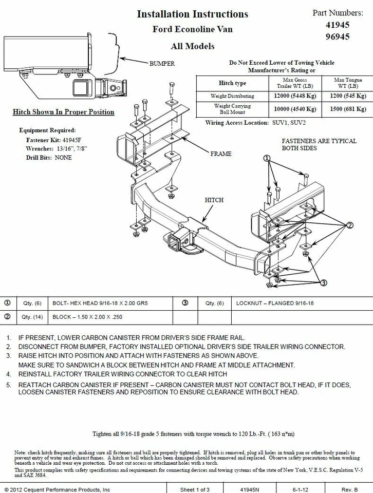 Enganche de remolque para 00-14 Ford E-150 E-250 E-350 Econoline receptor de 2" clase V Foto 4 de 4