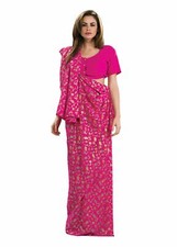 Indian Sari Costume 2 Pc Fuchsia Print Sari  Crop Top Ladies Ethnic Costume STD
