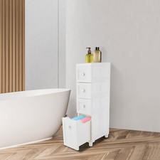 4 Shelf Narrow Storage Cabinet White For Bathroom Bedroom Living Room Organizer