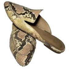 Madewell Snakeskin Leather Mules Size 7.5 Brown Flats Sandals Pointed Toe