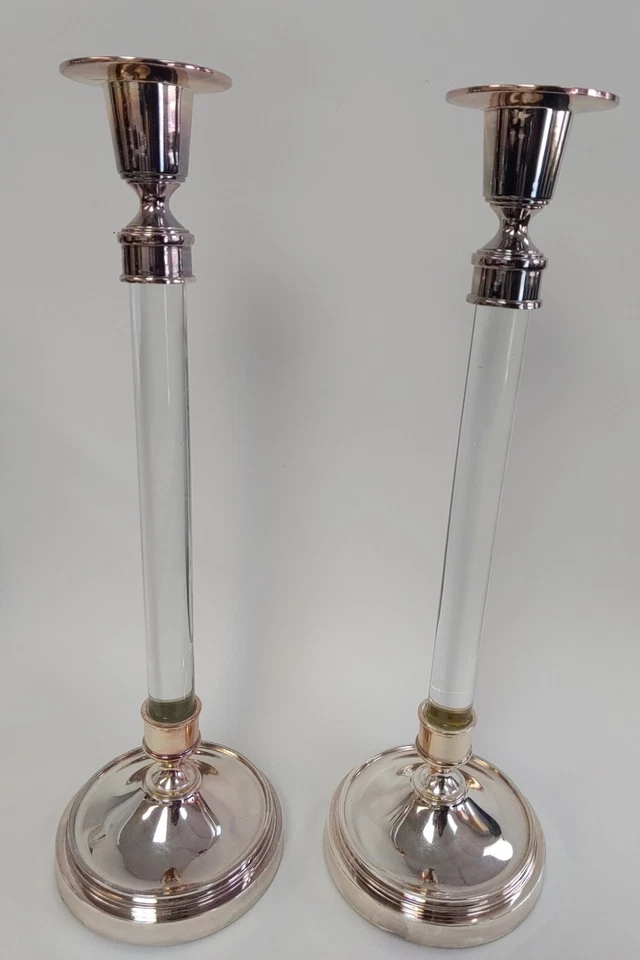 Exquisito par de candelabros de herrajes de restauración línea retirada placa de plata rosa Foto 2 de 4