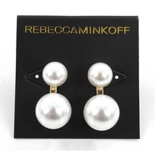 Rebecca Minkoff Gold Pearl Front / Back Earrings $48 Tags #RM311