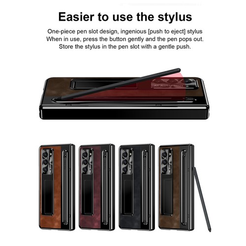 Ganzkörper Scharnier Lederhülle + Ständer + Stift für Samsung Galaxy Z Fold 5 4 - Zdjęcie 3 z 56