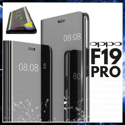 FLIP COVER FOR OPPO F19 PRO BLACK MIRROR BOOK CASE CLEAR VIEW 360° F 19