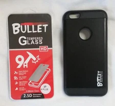 BLACK IPHONE6 PLUS BULLET CELL PHONE CASE & IMPACT RESISTANT PROTECTIVE GLASS