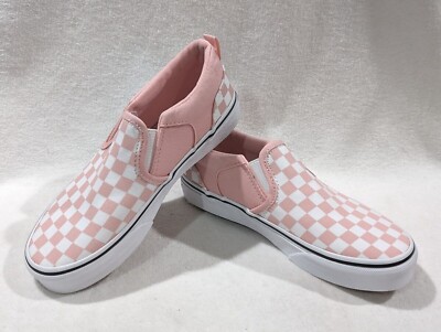Vans Girl's (Kids) Asher Checkerboard Pink Canvas Slip On Skate