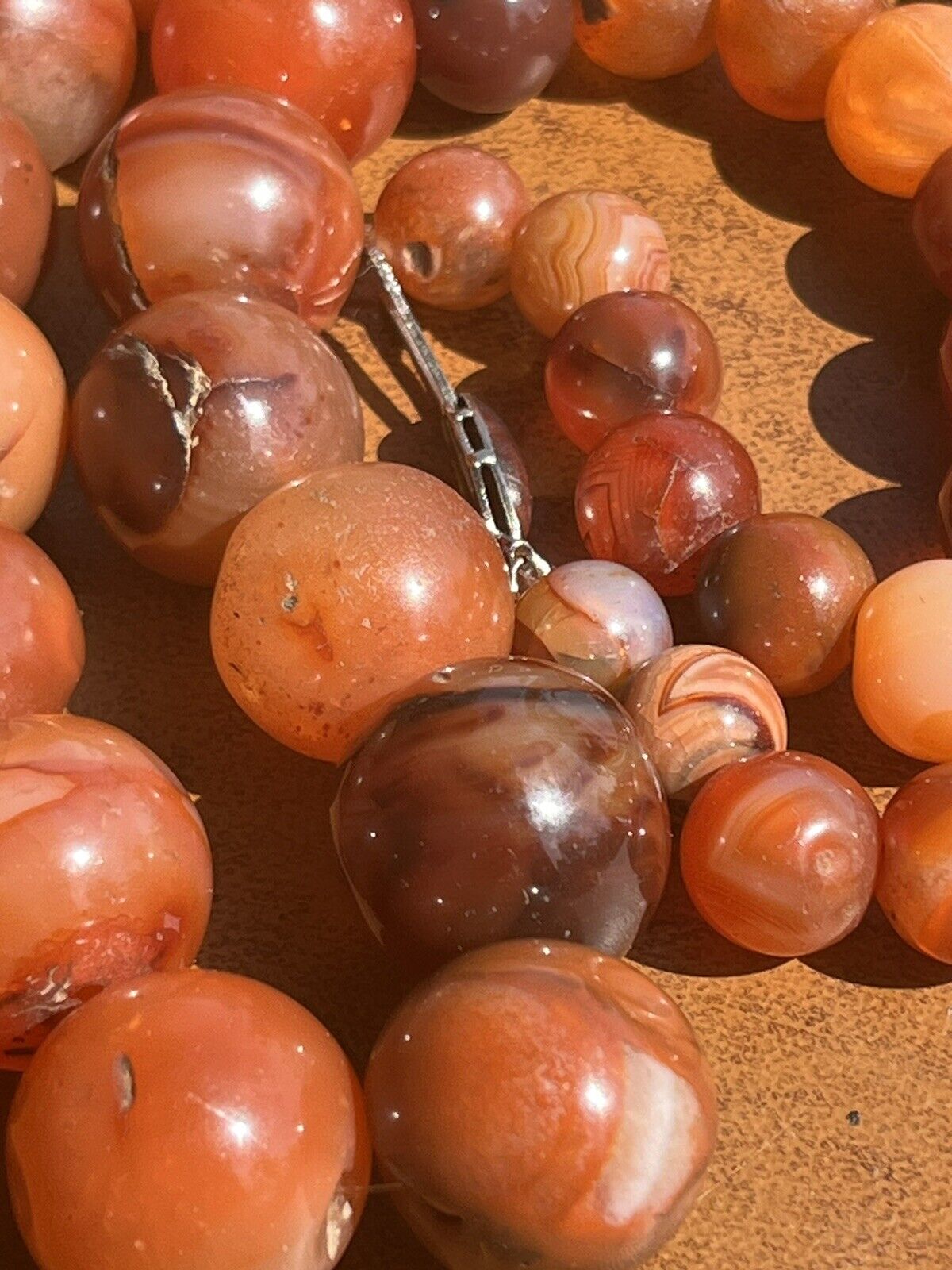 Antique Huge 19th Chinese natural Orange Agate Jade Beads Necklace 20” 138g