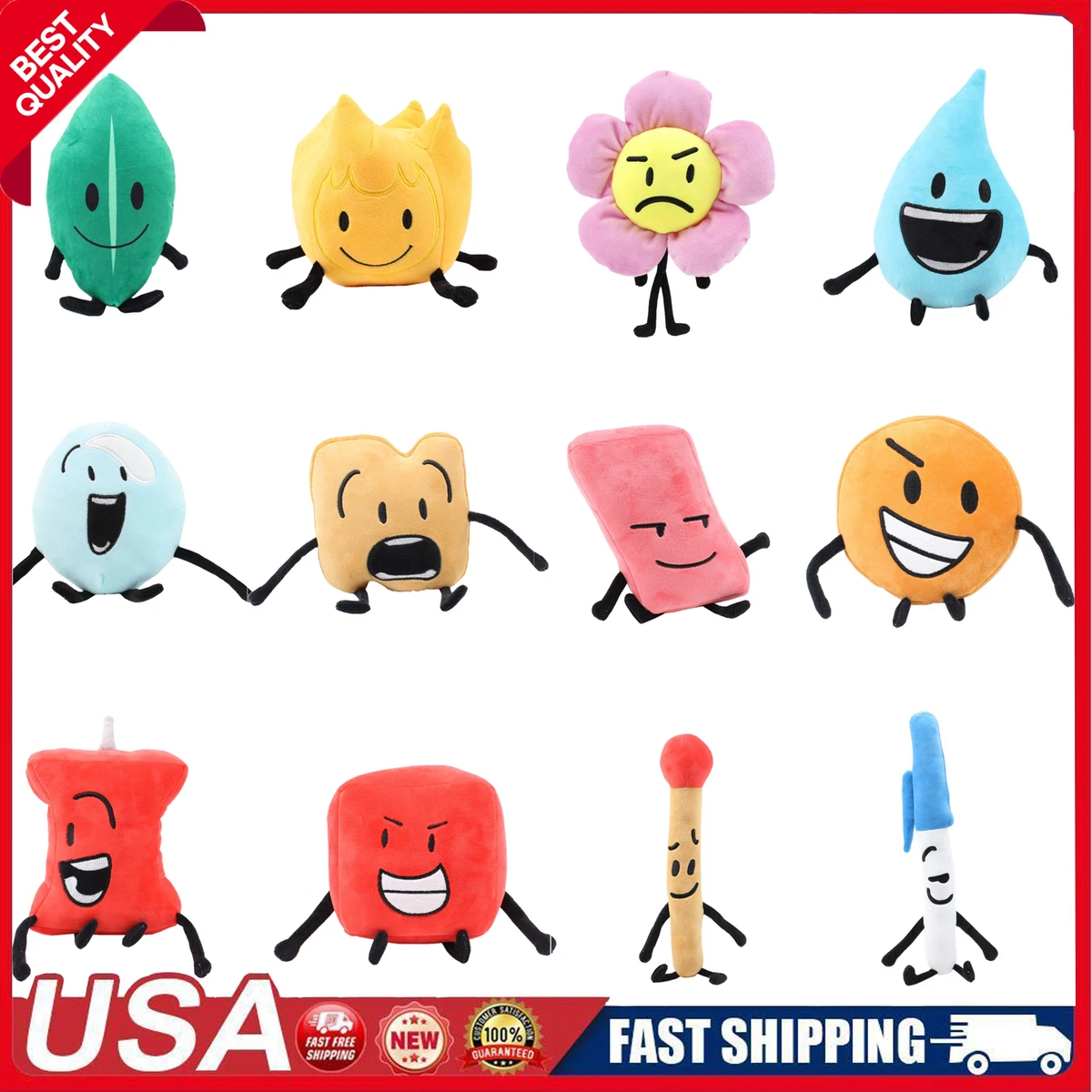Hot Sale Dog Plush Toys Bfdi Plushie Battle for Dream Island Plush Toy Stuffed Animal Cartoon Plant Soft Doll Leafy Firey Coiny
