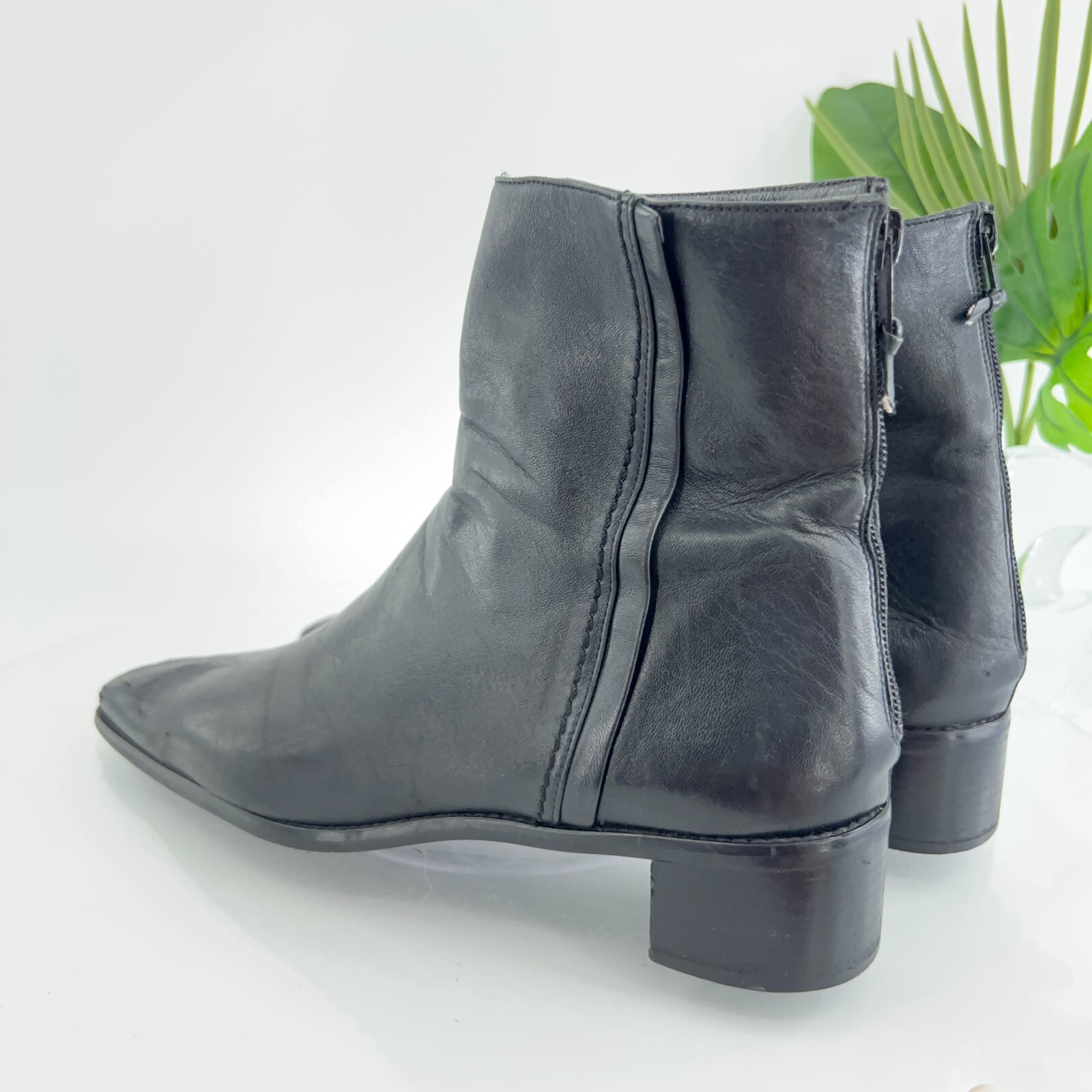 Stuart Weitzman Women Boot SZ 9.5 N Black Leather Square Toe Block Heel 90s Y2K