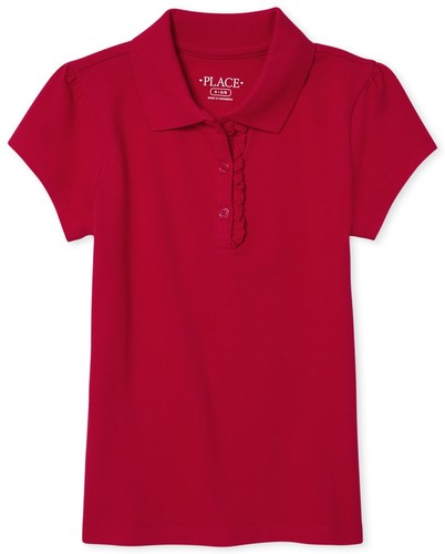 The Children's Place girls Short Sleeve Ruffle Pique Polo Shirt Ruby Medium US