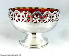English Silverplate Sweetmeat Candy Dish RED Glass Liner Celtic Quality Plate