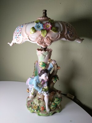 Antique Ardalt Lenwile Man Eating Apple Porcelain Table lamp/Light