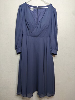 LanTing Bride Midi Dress Long Sleeve Wedding Purple Blue Lined Bridesmaid V  Neck | eBay